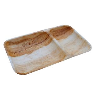 Palm leaf plate rectangular 25x15 two-chamber, 25 pieces