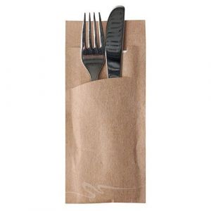 Cutlery case KRAFT 20x8,5cm with white napkin 33x33cm, 520 pieces