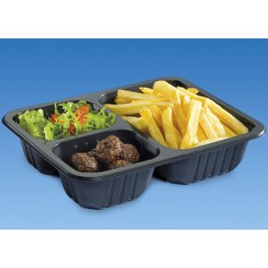 Lunch container for welding D-9430R, 3-chamber, black, 227x178x50, price per 80 pieces