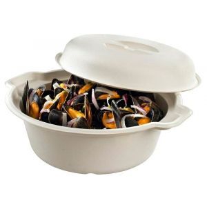 Sugar cane bowl 1700ml white with lid, PBAT coating, biodegradable, 20 sets.