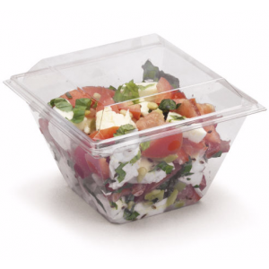 Container, salad cup PET square 500ml set transparent bottom + cover 124x124xh.80, set 30 pieces