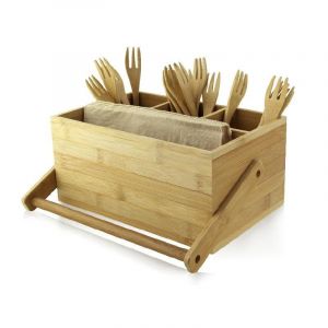 Bamboo cutlery container with natural bamboo handle, 226x148x107mm