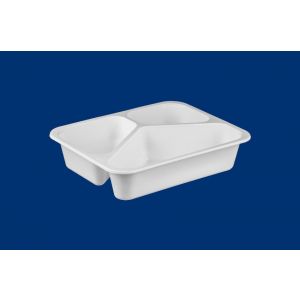 Lunch container for welding PP white, 3-chamber 227x178x41 smooth, 40 pieces