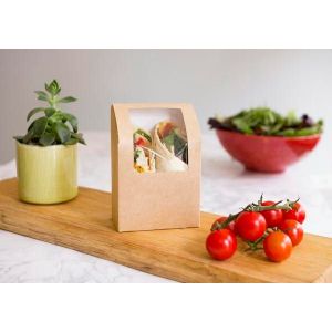 Kraft tortilla box with window PLA 50x95x135, biodegradable, 500 pieces