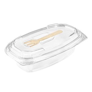 SL 1725WDR 250ml 400pcs rPET oval container, hinged with wooden fork