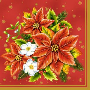 Napkins 33x33 MAKI Christmas 0013 01 Poinsettia Bouquet Red, 20 pcs