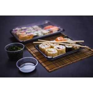 SUSHI take-away container 22x9cm black bottom + crystal ANTIFOG lid set of 50 pieces