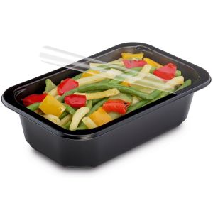 Lunch container, catering half-welded 178x113x40 mm, black 500ml, unsplit, smooth, 80 pieces