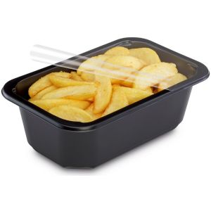 Lunch container, catering half-welded 178x113x50mm, black 600ml, unsplit, smooth, 80 pieces