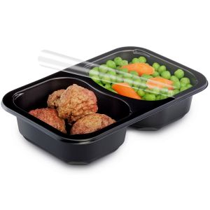 Lunch container, catering half-welded 178x113x50mm, black 550ml, 2 chambers, smooth, 80