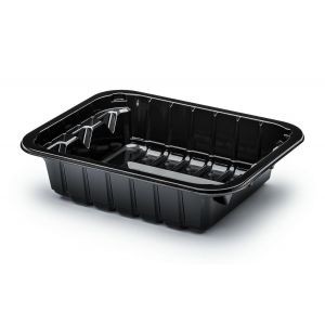 Welding delicatessen container PP 205x160xh.5cm, black, undivided, ribbed, 560 pieces