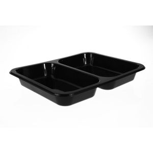 Lunch container, catering for welding 227x178x3 black, bipartite, smooth TnP, 50 pieces