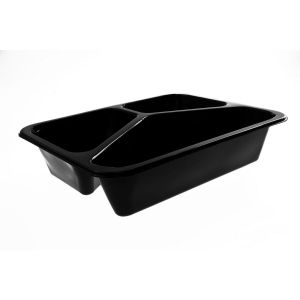 Lunch container, catering for welding 227x178x5 black, 3-chamber, smooth TnP, 50 pieces