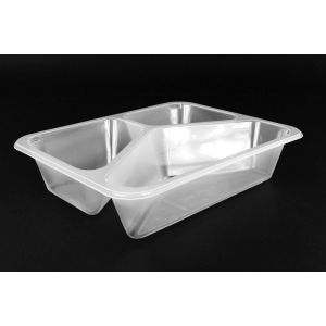 Lunch container, catering for welding 227x178x5 transparent, 3-chamber, smooth TnP, 50 pieces