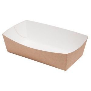 Brown tray for chips, burgers, salads 8,2x15,2x4,5cm, bottom size 7x14x4,5cm TnG,100 pieces