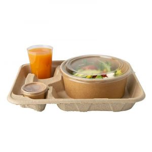 Paper pulp tray 26,6x33cm op.100pcs, 2 cups + meal, cup holder "To Go"