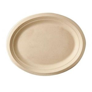 Sugar cane plate oval PURE natural 32x25x2cm large, 50 pieces