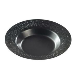Sugar cane plate round deep black decorative edge, black PLA, 50 pcs. 23x(h)3,8cm (k/4)
