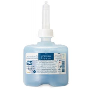 Mydło w płynie mini TORK Premium do włosów i ciała, niebieskie - 8x475ml S2