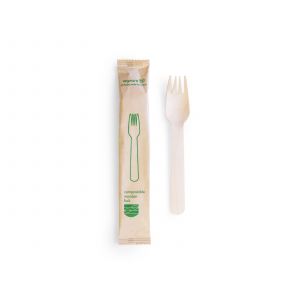 Wrapped eco-Vegware, wood, fork + napkin, biodegradable,100 pieces (k/5)