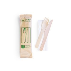 Set of eco-Vegware, wood, fork + knife + napkin, biodegradable, 50 pieces (k/5)