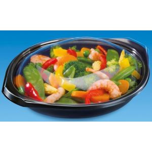 Lunch container WOK type PP 750ml black bottom + transparent lid, set 25 pieces
