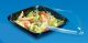 Salad container PET low 370ml set, black base + transparent lid 160x160xh.30, 80 pieces
