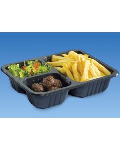 Förslutningsbar lunchlåda D-9430R, 3-delad, svart, 227x178x50, pris per förpackning om 80 st.