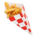 Chip cornet 350g, small, red grid, with place for dip, 175/250mm, 100 pieces
