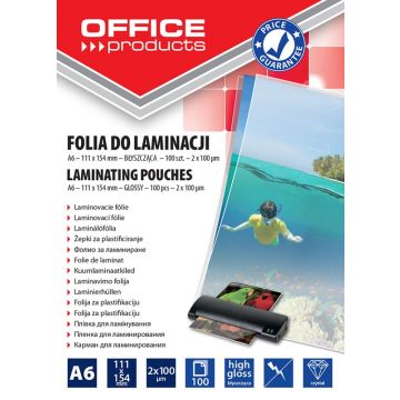 Laminating film, OFFICE PRODUCTS, A6, 2x100micr, glossy, 100pcs, transparent