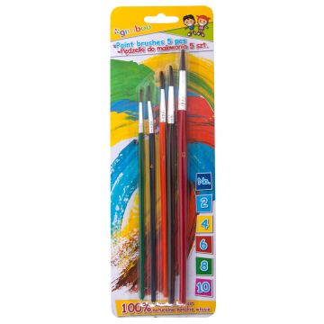 Paintbrushes GIMBOO ,No. 2-4-6-8-10, 5 pcs, blister, assorted colors
