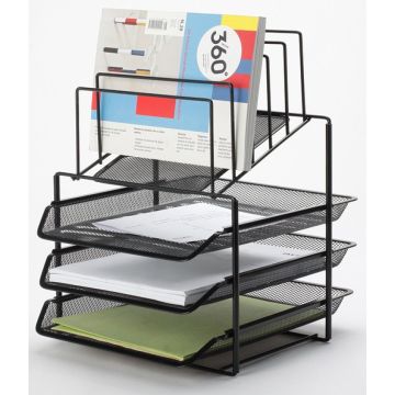 Zestaw na biurko Q-CONNECT Office Set, metalowy, z sorterem dokumentów, 3 szufladki, czarny