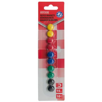 Display Magnets OFFICE PRODUCTS, round, diameter 15mm, 10pcs, blister, assorted colors