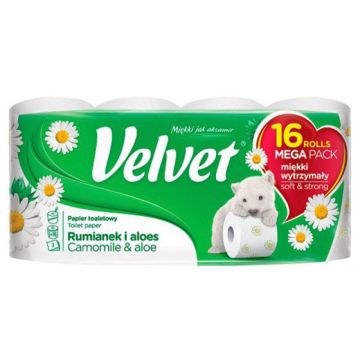 Toilet paper VELVET Camomille and Aloe, 3-layered, 16pca, white