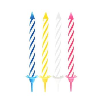Świeczki urodzinowe mix kolorów, opakowanie 24 z podstawkami, 6 cm PAPSTAR