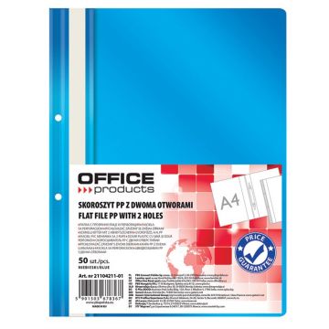 Skoroszyt OFFICE PRODUCTS, PP, A4, 2 otw ory, 100/170mikr., wpinany, niebieski