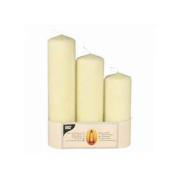 Pillar candles Ø 70 mm, pack of 3 pcs. set of three sizes, cream-coloured