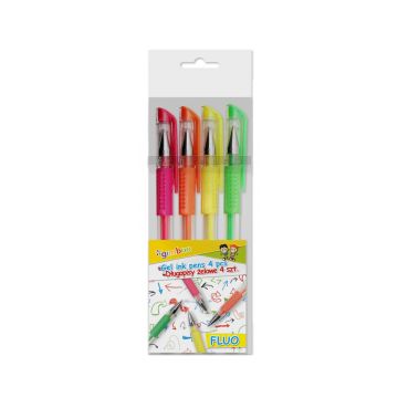 GIMBOO Fluo gel pen, 0.8mm, 4 pcs, hang tag, mix colours