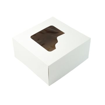 Confectionery box 28x28x13 white/brown without print with window, price per 50 pieces