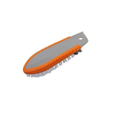 Universal brush with hard bristles and scraper