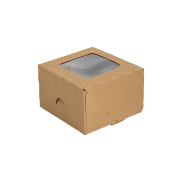 Pudełko cukiernicze 13x13x7cm brązowo/brązowe - OKNO op.165szt. bez nadruku