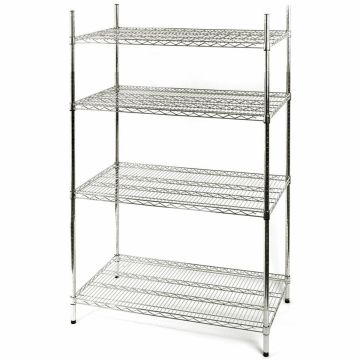Chrome-plated steel shelving unit, 4 shelves, foldable, 1825x610x1800 mm