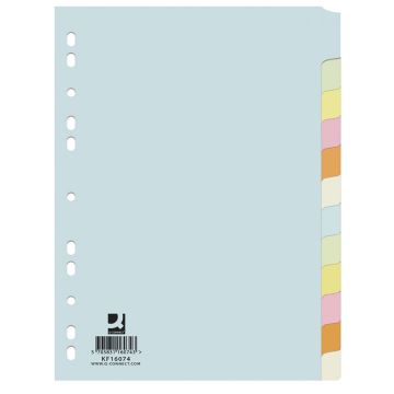 Dividers Q-CONNECT, cardboard, A4, 223x297mm, 12pcs, assorted colours
