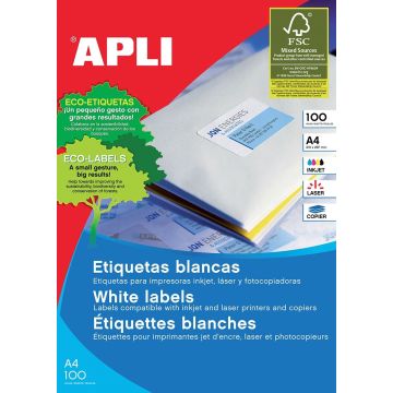 Etykiety uniwersalne APLI, 105x70mm, prostokątne, białe 100 ark.