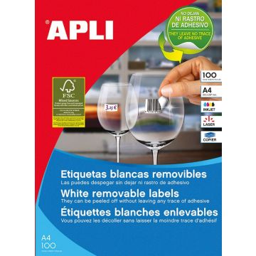 Removable Labels APLI 17. 8x10. 0mm, rounded, white, 25 sheets