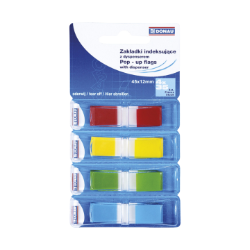 Index tabs, 12x45mm, 4x35 sheets. DONAU, PP, assorted colors