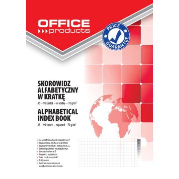 Index Book OFFICE PRODUCTS, A5, square ruled, A-Z index, durable cover, 96sheets, 70gsm