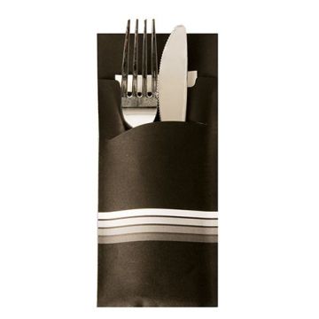 Etui-koperta na sztućce, 20 x 8,5 cm, opakowanie 520 szt.,"Stripes" kolor czarno/biały