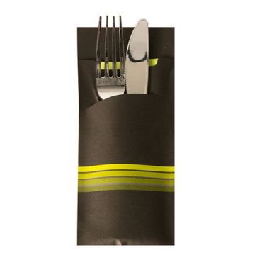 Etui-koperta na sztućce, 20 x 8,5 cm, opakowanie 520 szt.,"Stripes" kolor czarny/limonka
