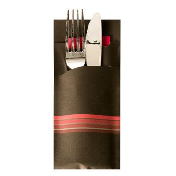 Etui-koperta na sztućce, 20 x 8,5 cm, opakowanie 520 szt.,"Stripes" kolor czarny/bordowy